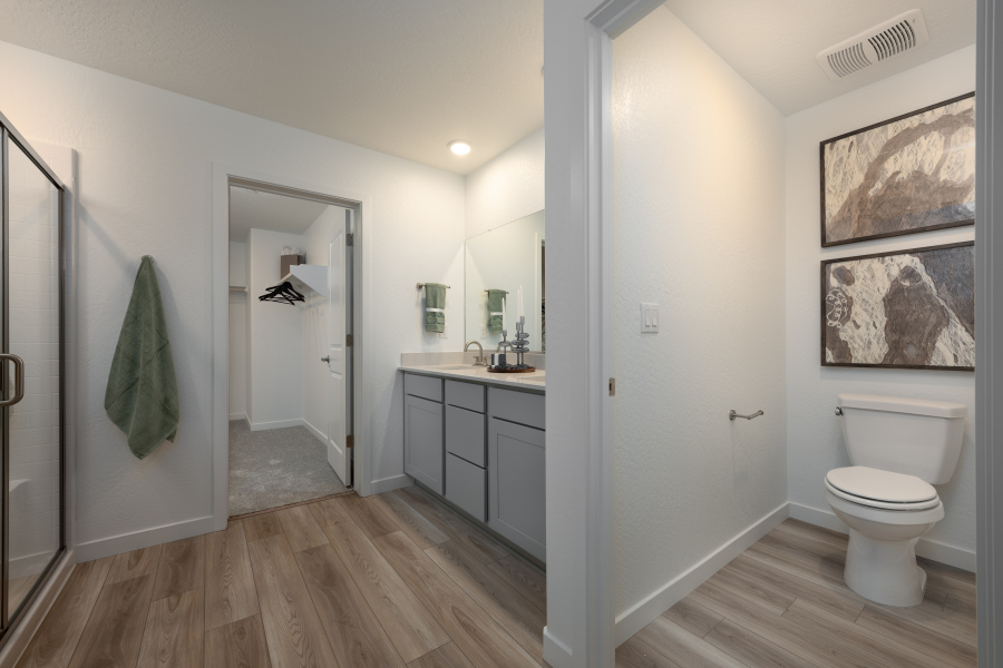 A bathroom with a toilet and a sink.