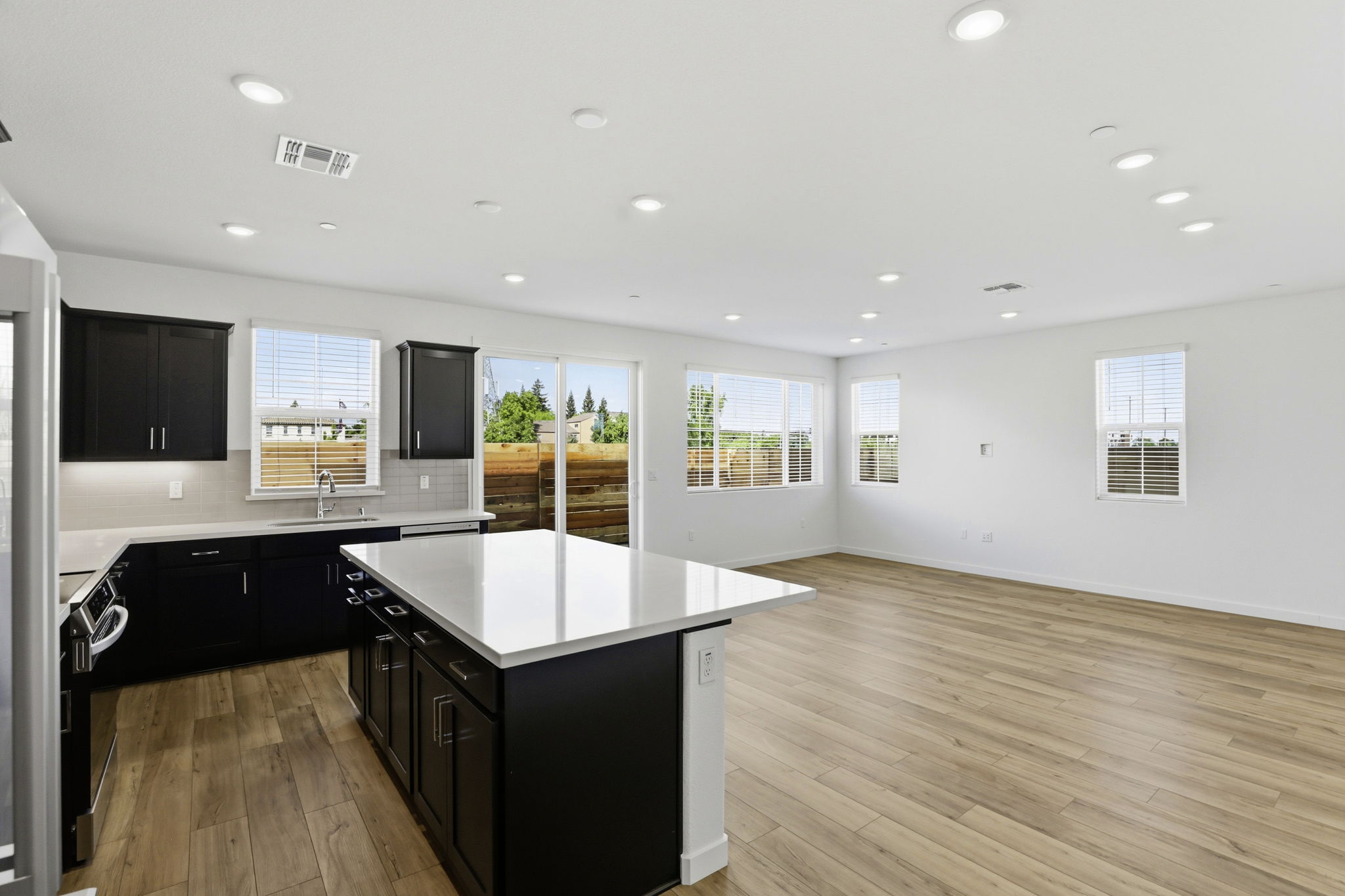 A kitchen with a large island.