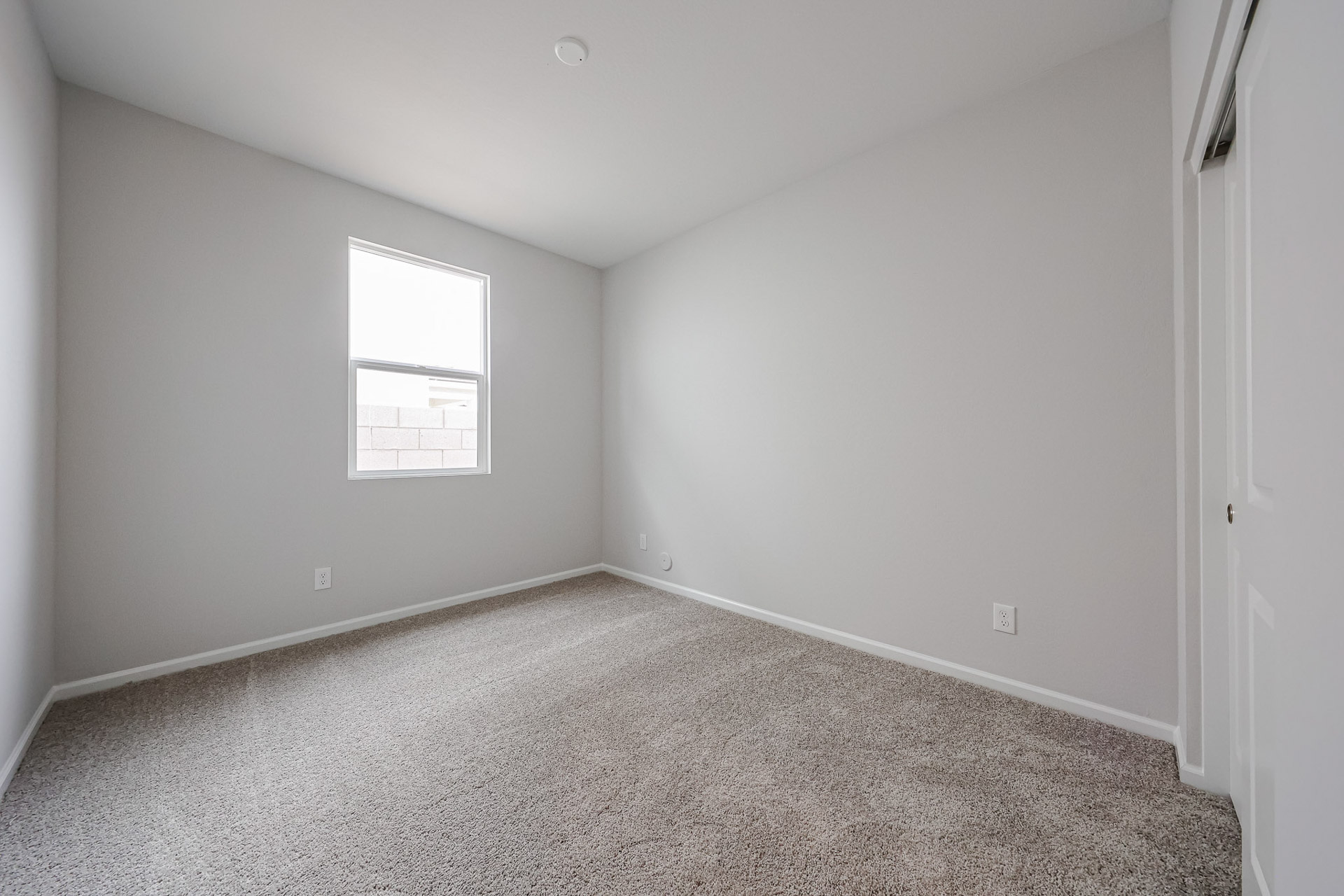 A room with a carpet and a window.