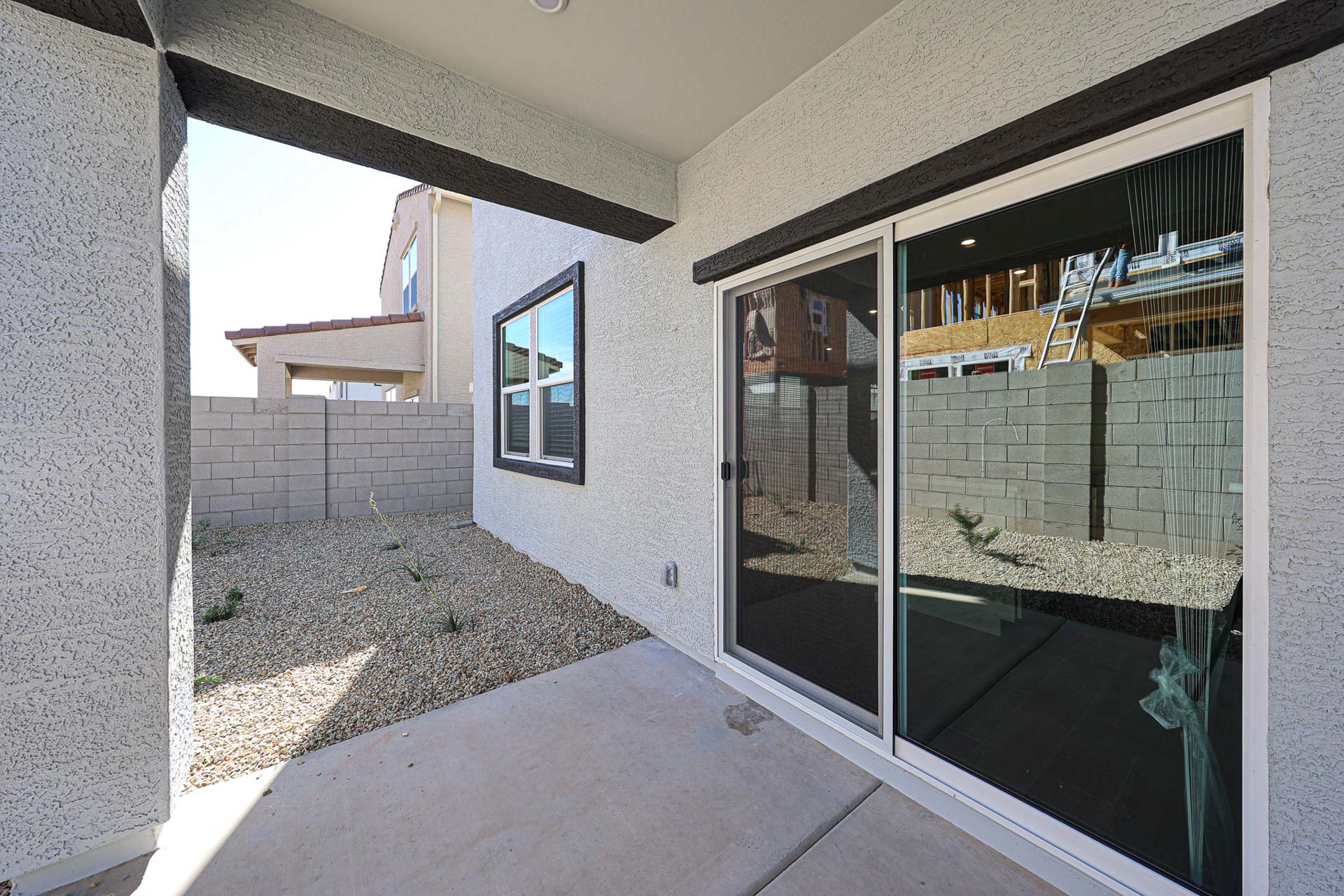 A room with a glass door.