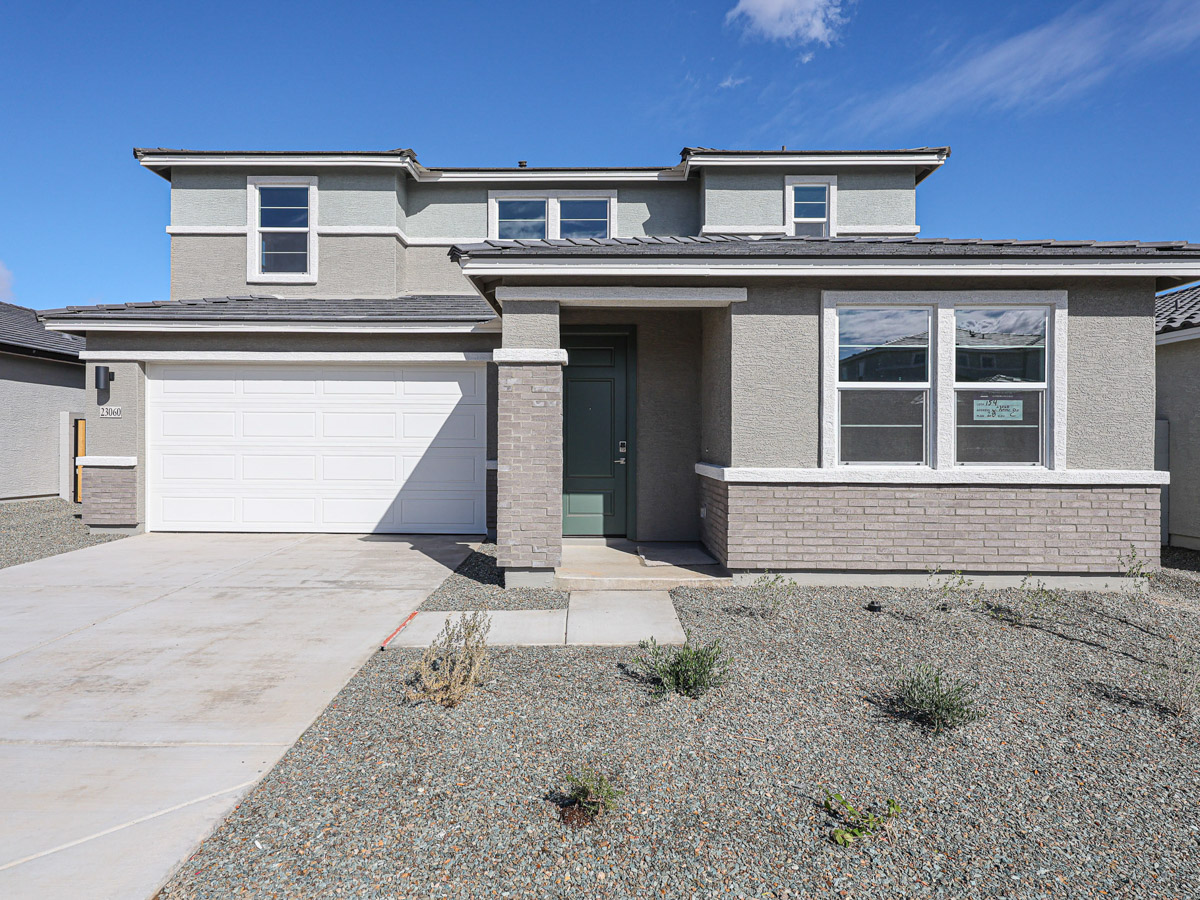 A building with a garage.