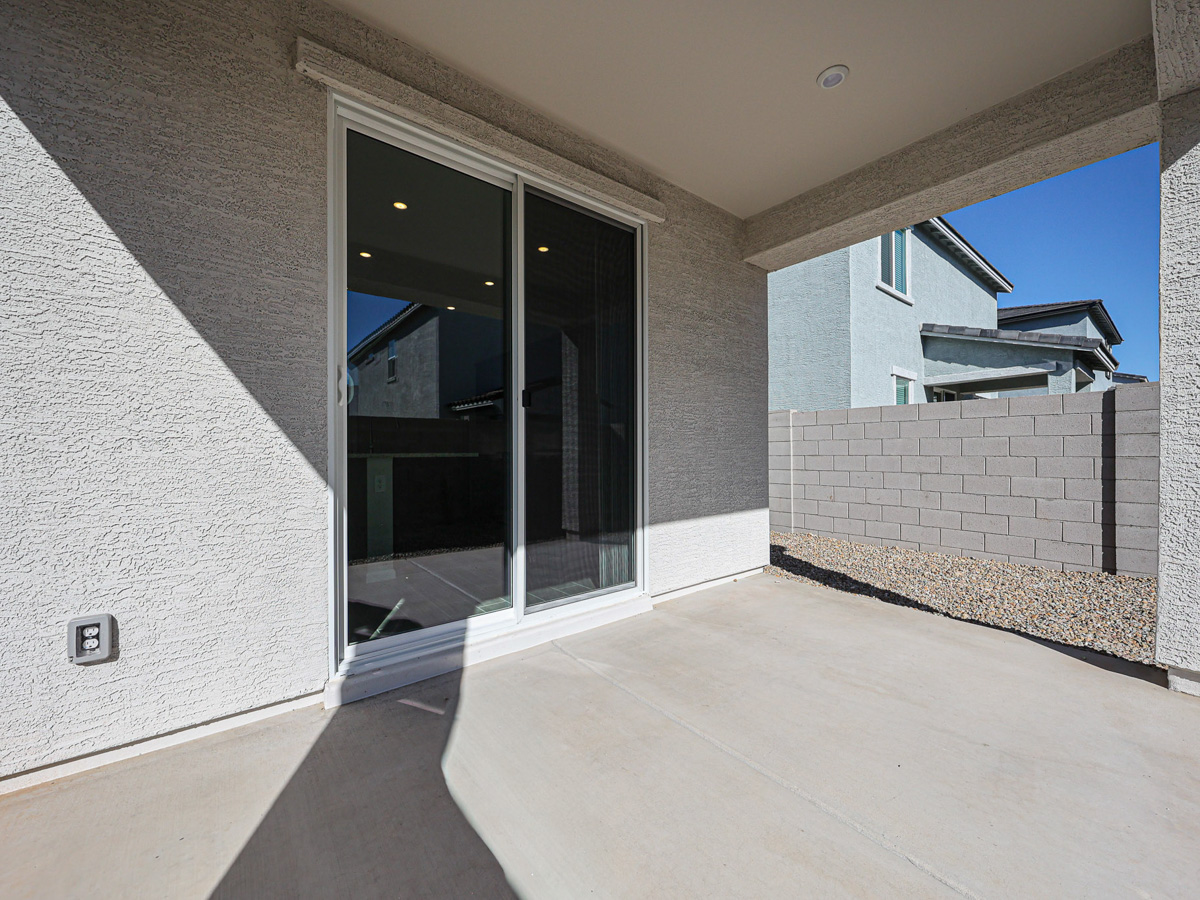 A room with a glass door.