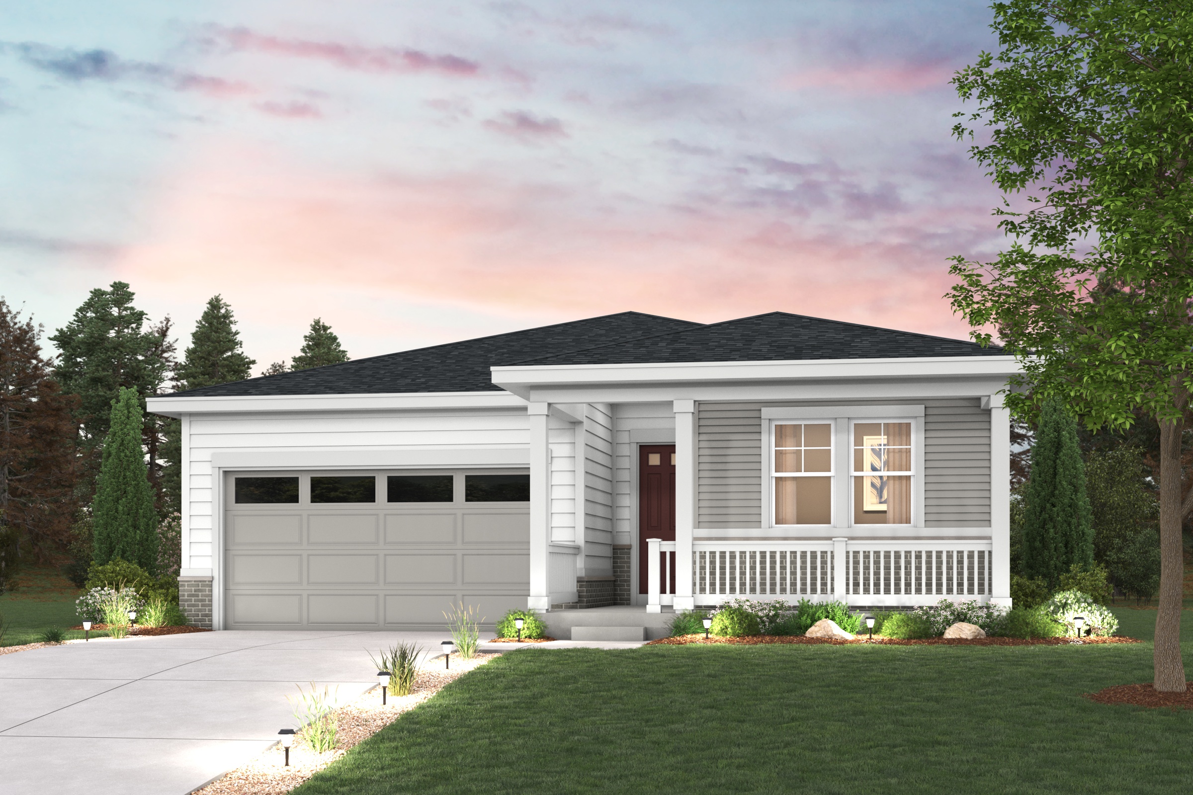 A house with a garage. Rendering of Cimarron Elevation C