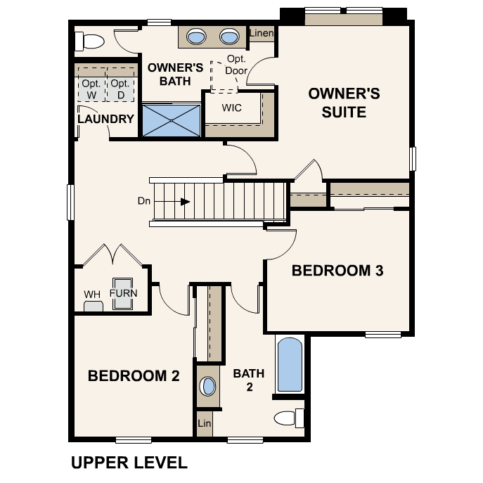 Diagram, engineering drawing. Cypress Floorplan, Upper Level