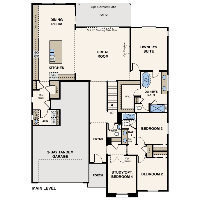 Diagram, engineering drawing. Denali Floorplan, Main Level