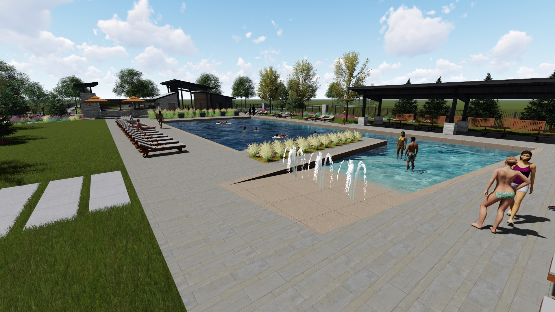 A pool with people in it.