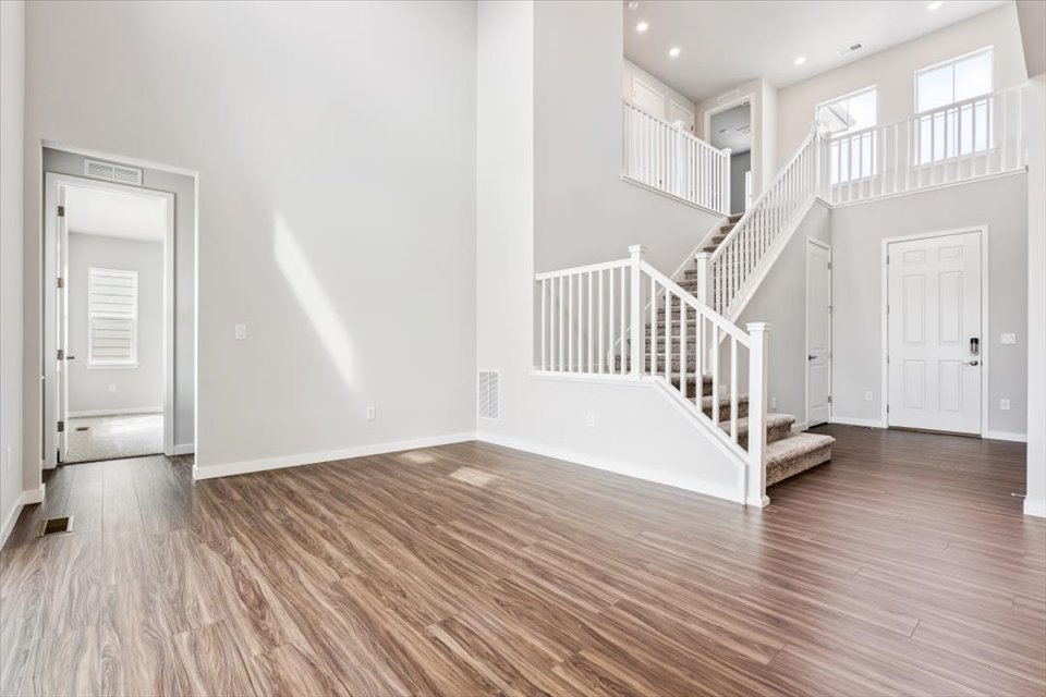 A white staircase in a house.