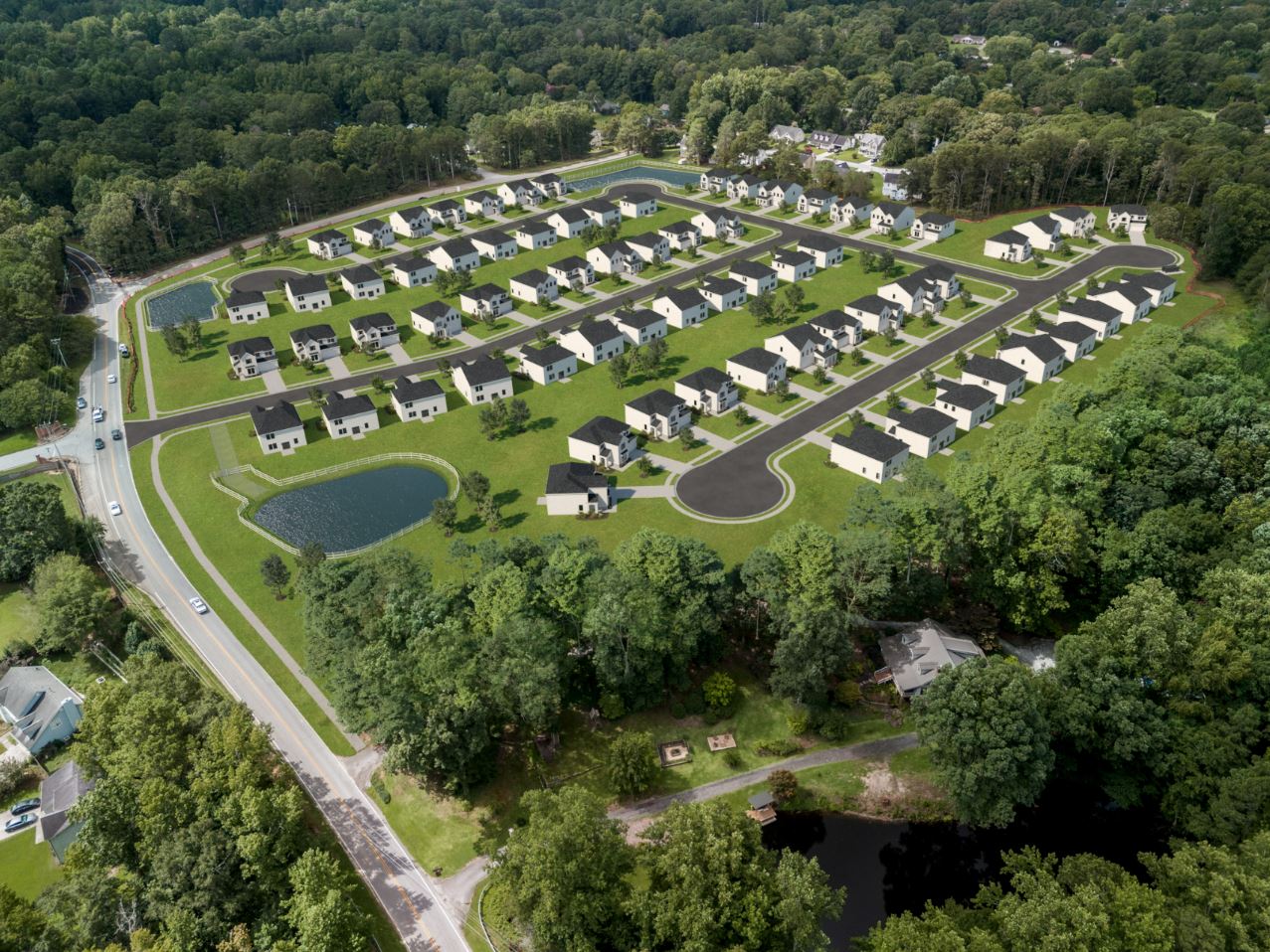 A large building surrounded by trees.