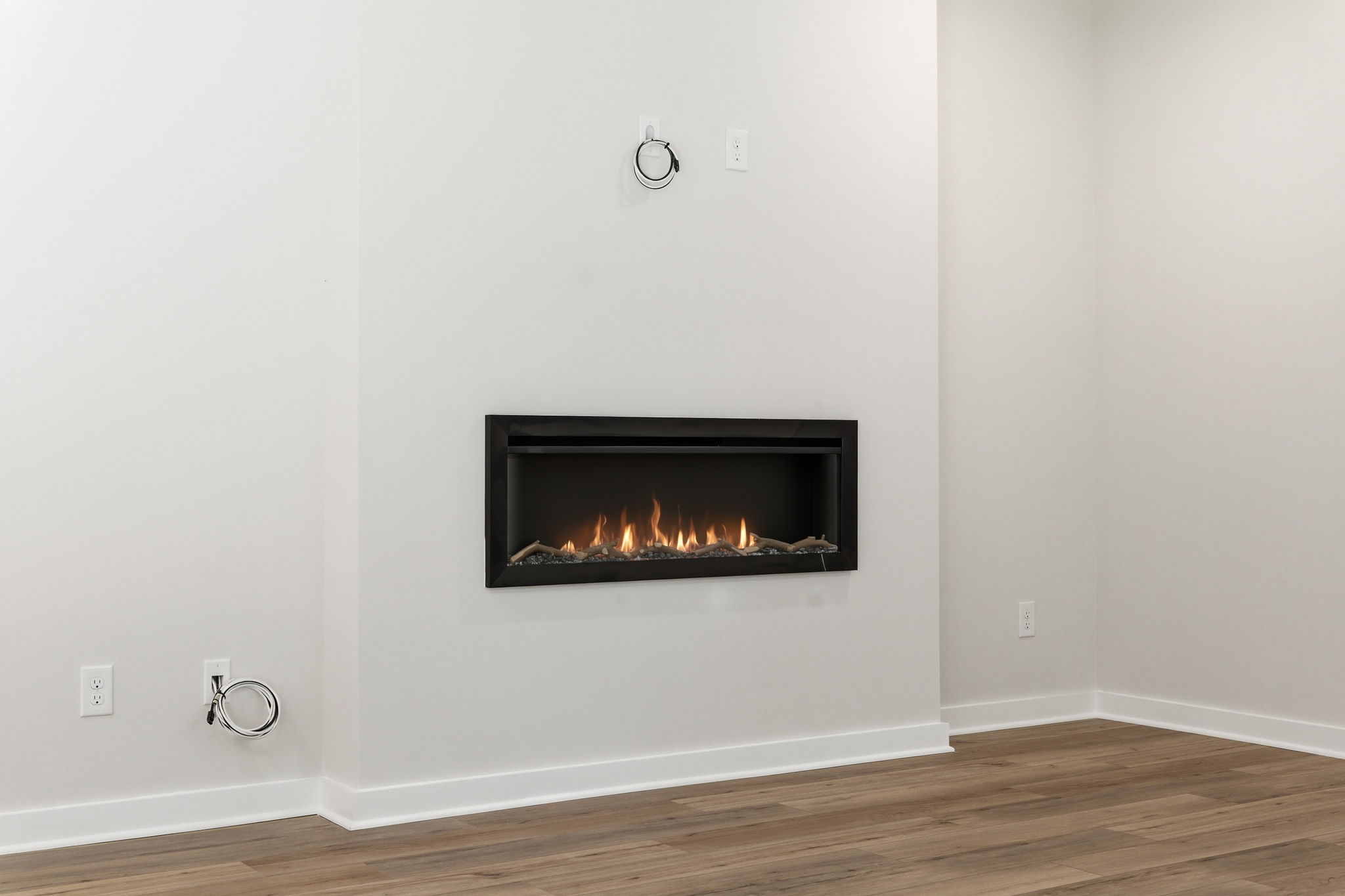 A fireplace in a room.