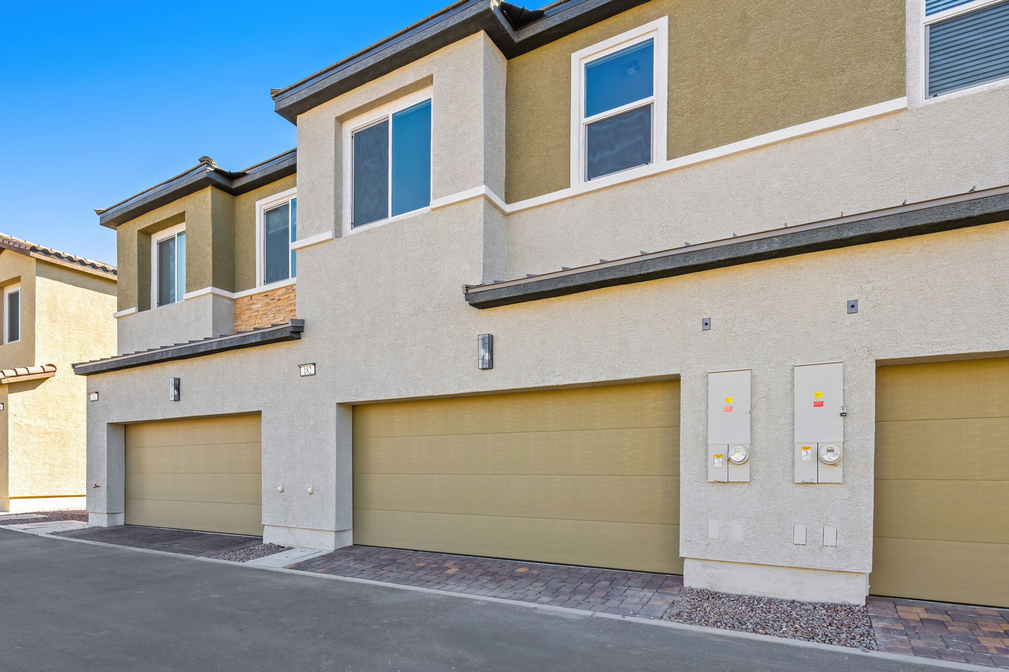 A building with a garage.
