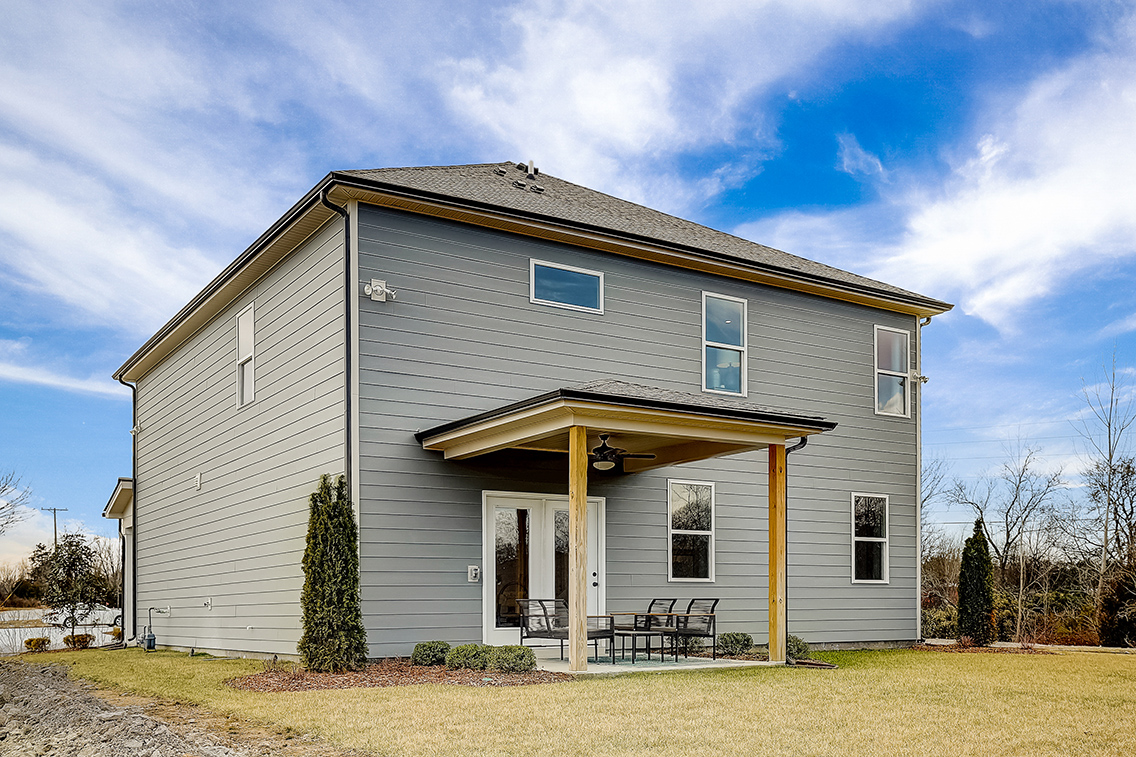 A house with a wood roof.
