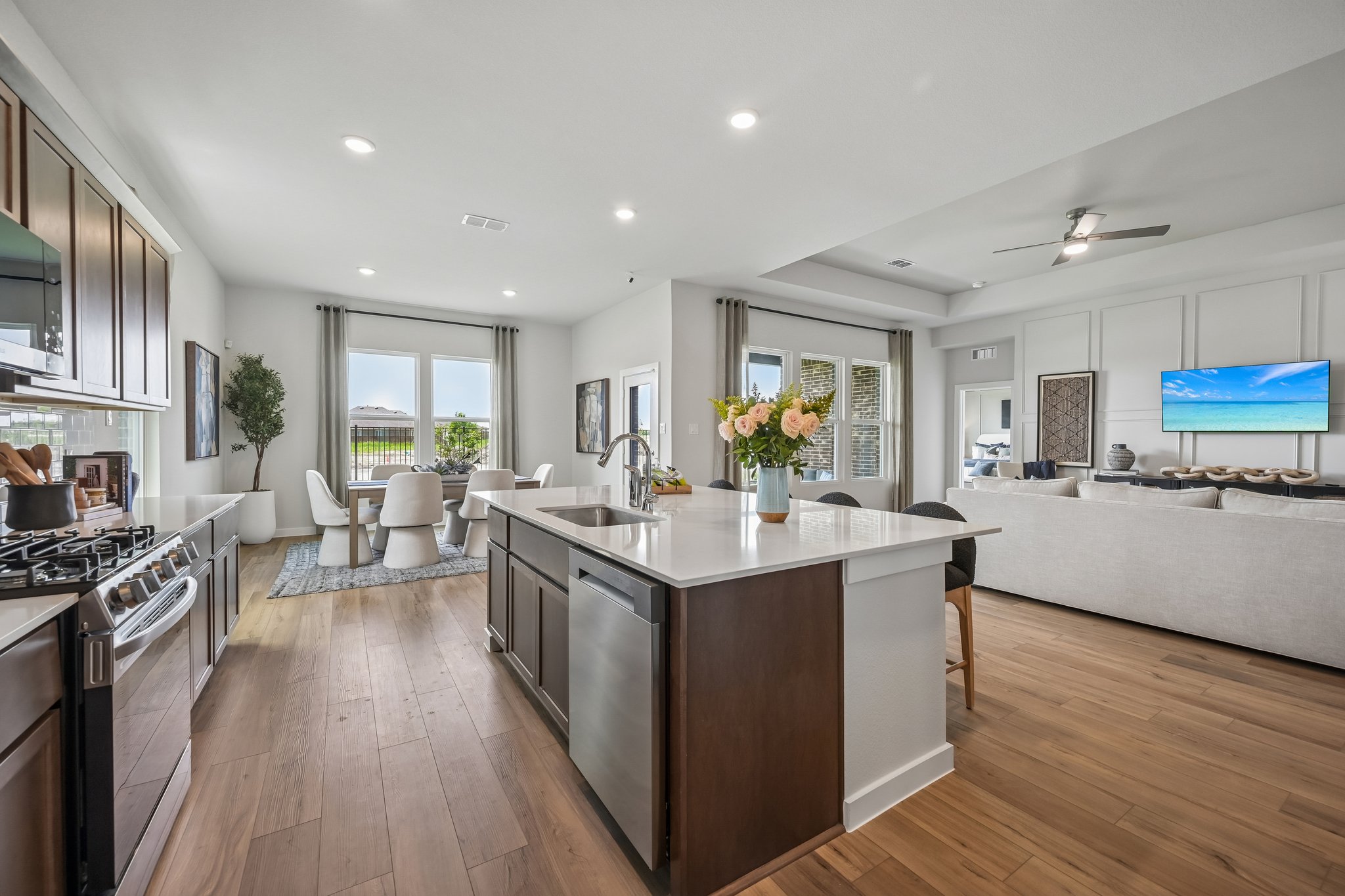 A kitchen with a large island.