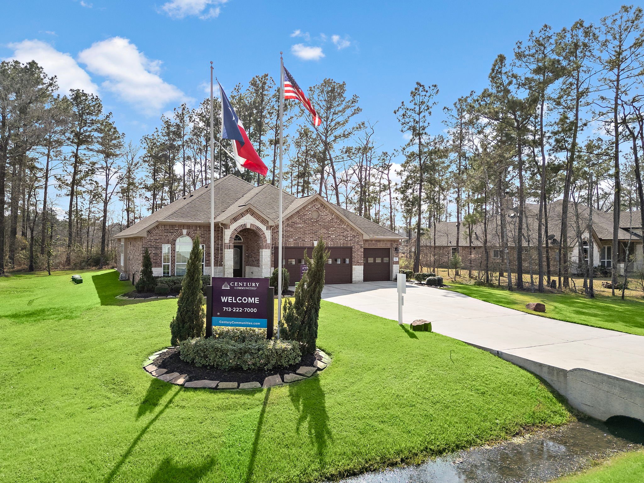 A building with flags on the front.