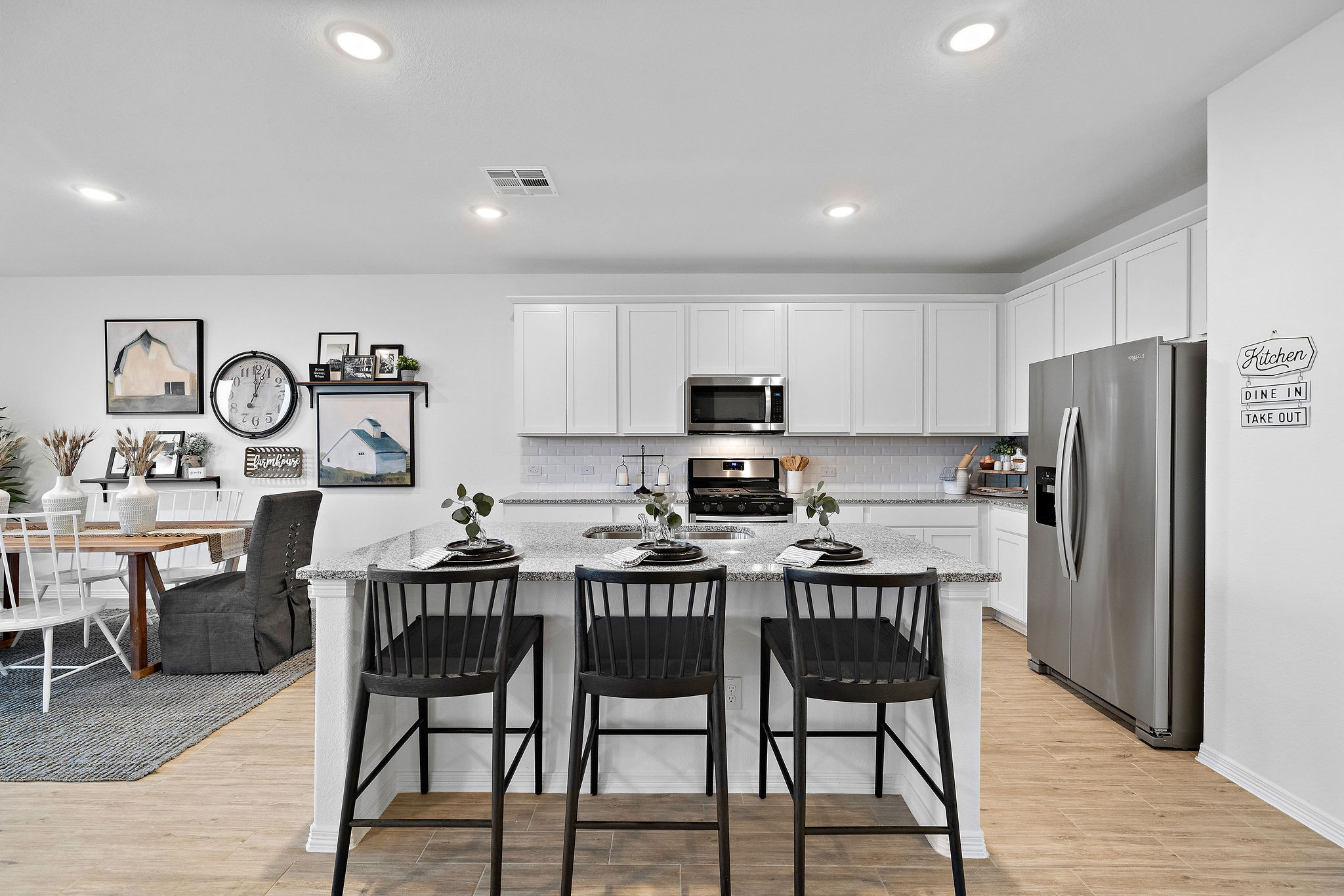 A kitchen with a large island.