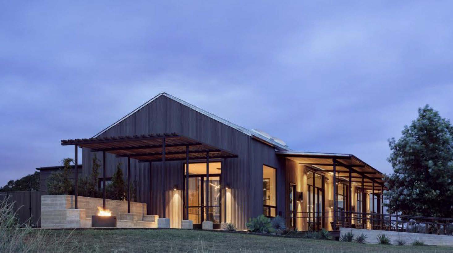 A house with a glass front.