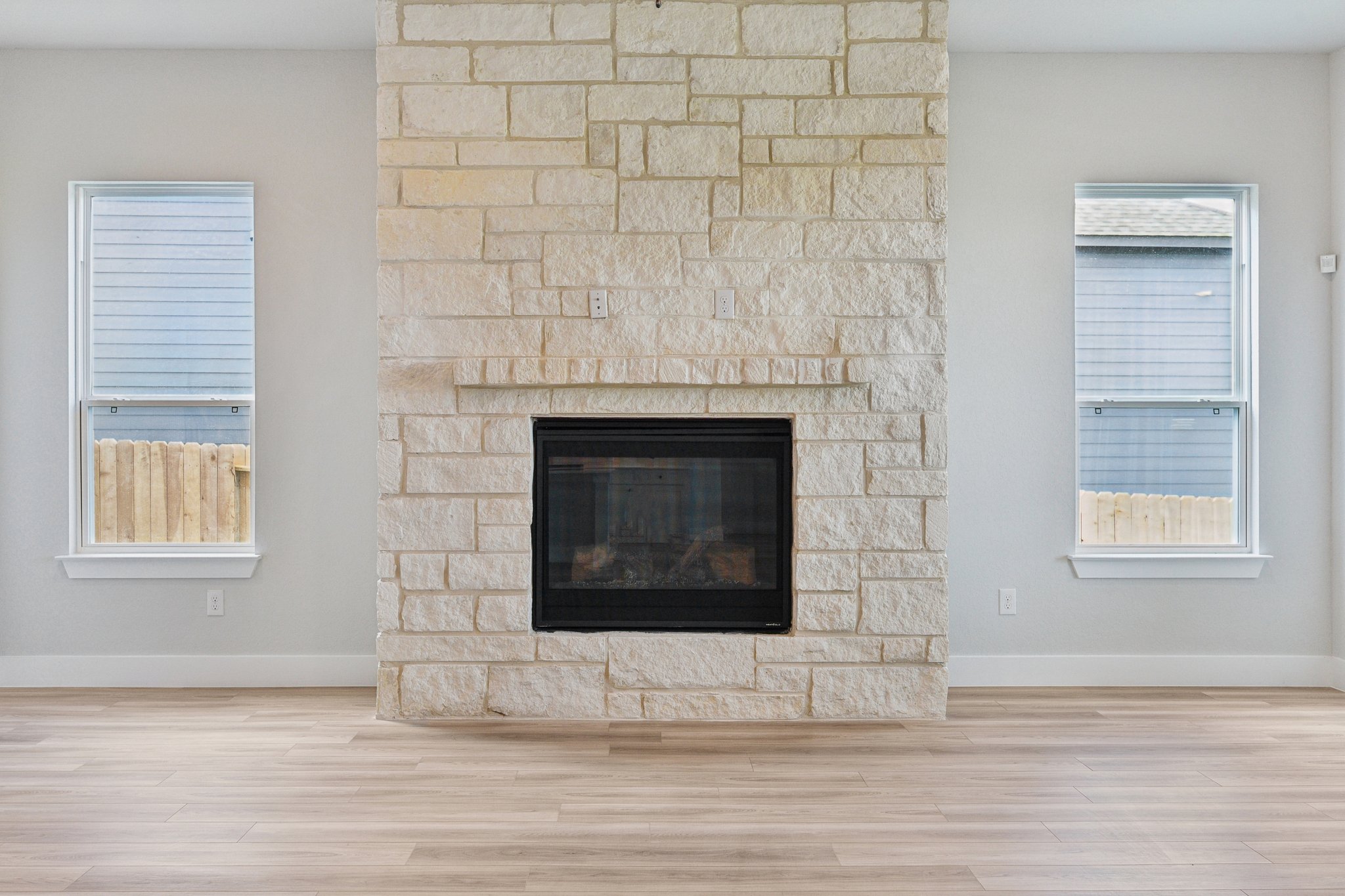 A fireplace in a room.