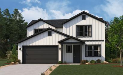 White farmhouse exterior Palisade Plan