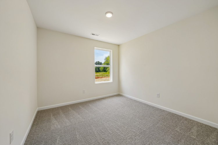 A room with a carpet and a window.