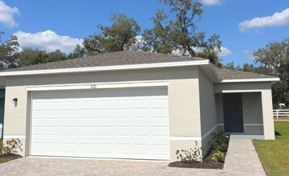 A garage with a white garage.